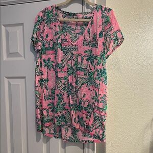 Lilly Pulitzer Pink and Green Short Sleeve Top